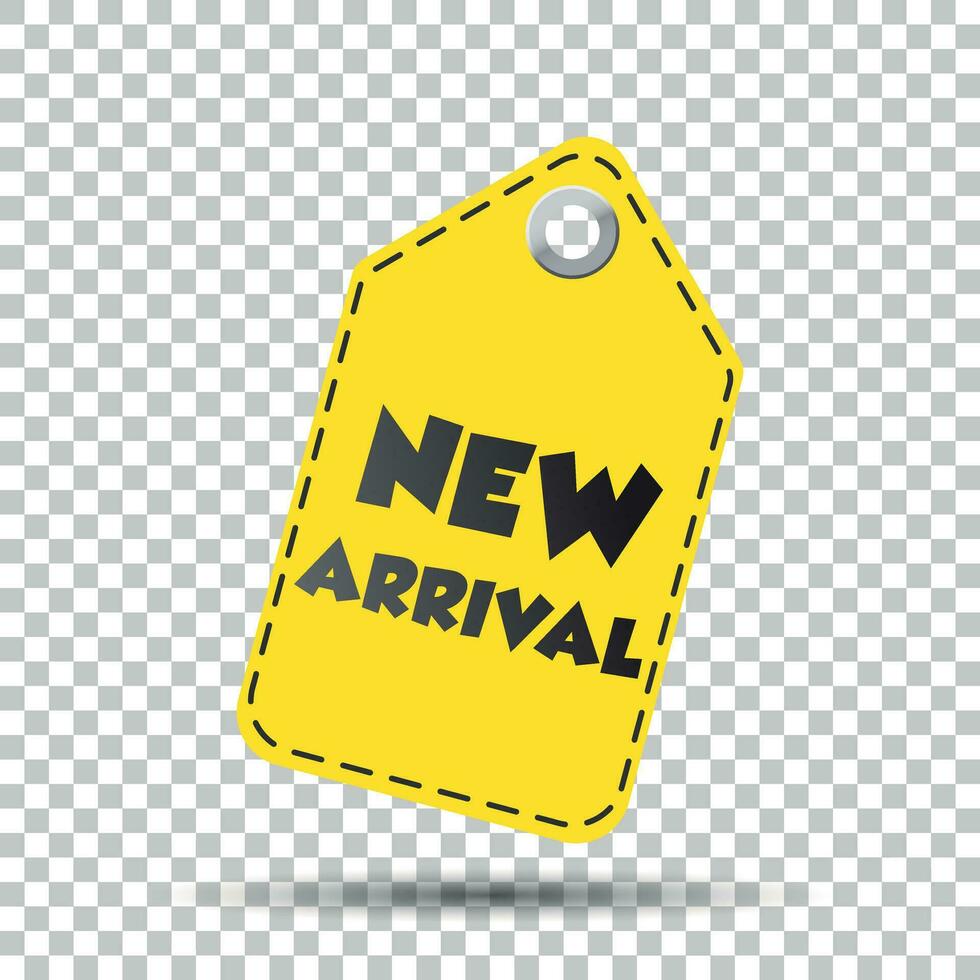 nuevo llegada amarillo colgar etiqueta. vector ilustración