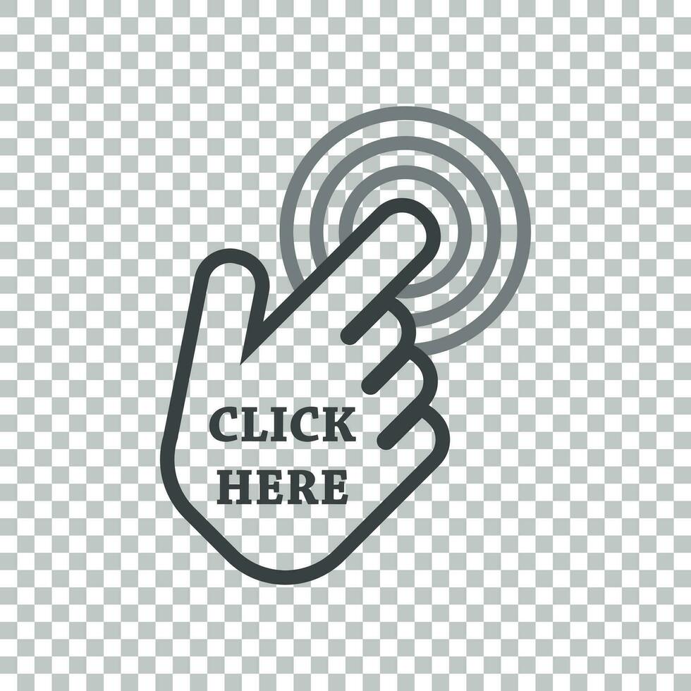 hacer clic aquí icono. mano cursor señales. negro botón plano vector ilustración.