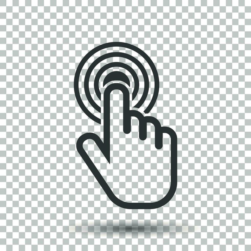 hacer clic aquí icono. mano cursor señales. negro botón plano vector ilustración.