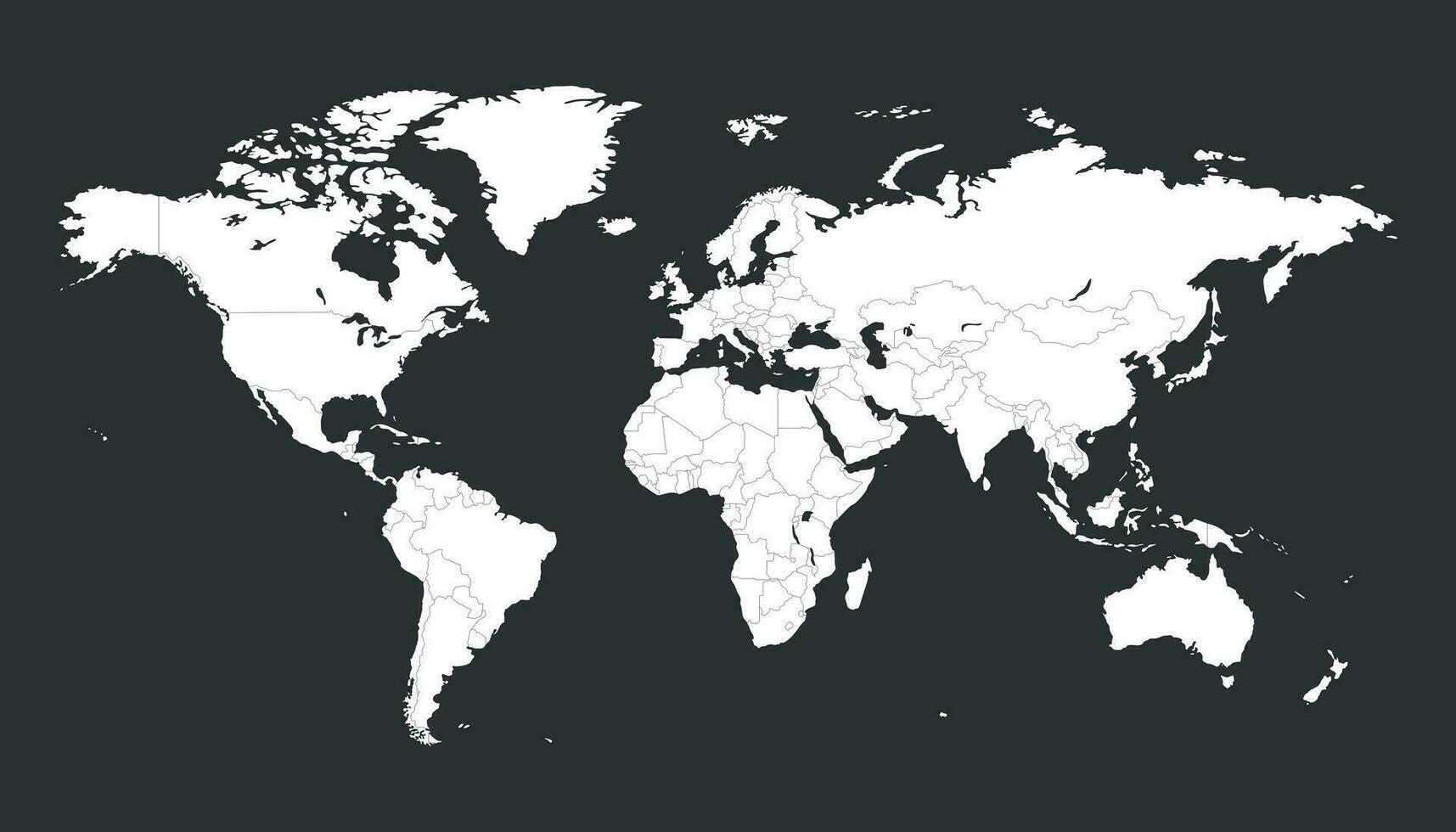 blanco blanco político mundo mapa aislado en negro antecedentes. mapa del mundo vector modelo para sitio web, infografía, diseño. plano tierra mundo mapa ilustración.