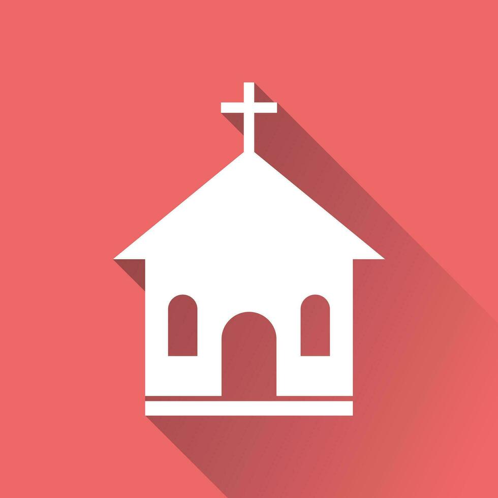 Iglesia santuario vector ilustración icono. sencillo plano pictograma para negocio, marketing, móvil aplicación, Internet en rojo antecedentes con largo sombra.