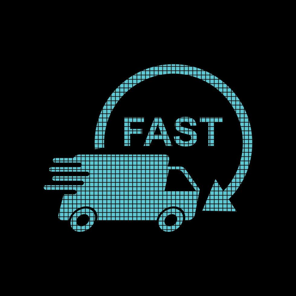 Delivery truck logotype in pixel style. Fast delivery service shipping vector illustration logo icon. Simple flat pictogram for business, marketing or mobile app internet concept on black background