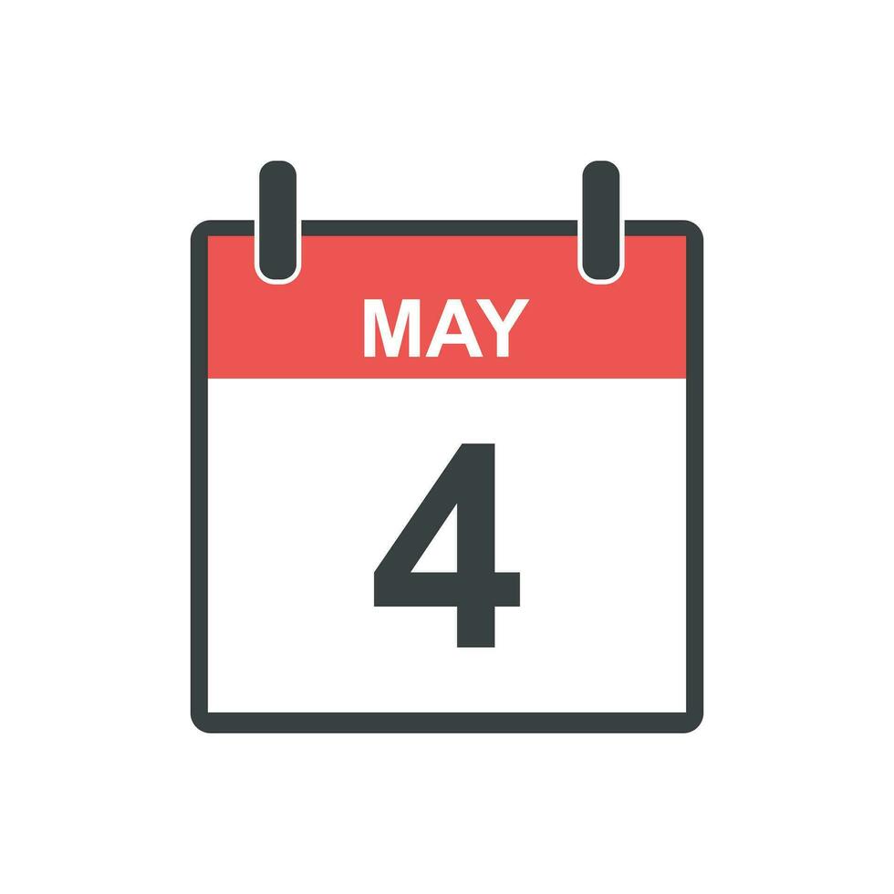 May 4 calendar icon. Vector illustration in flat style.