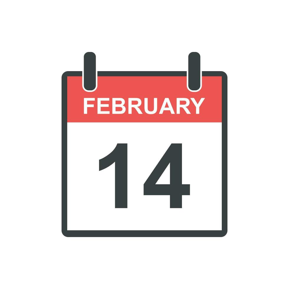 February 14 calendar icon. Vector illustration in flat style. Valentines day on 14th February.