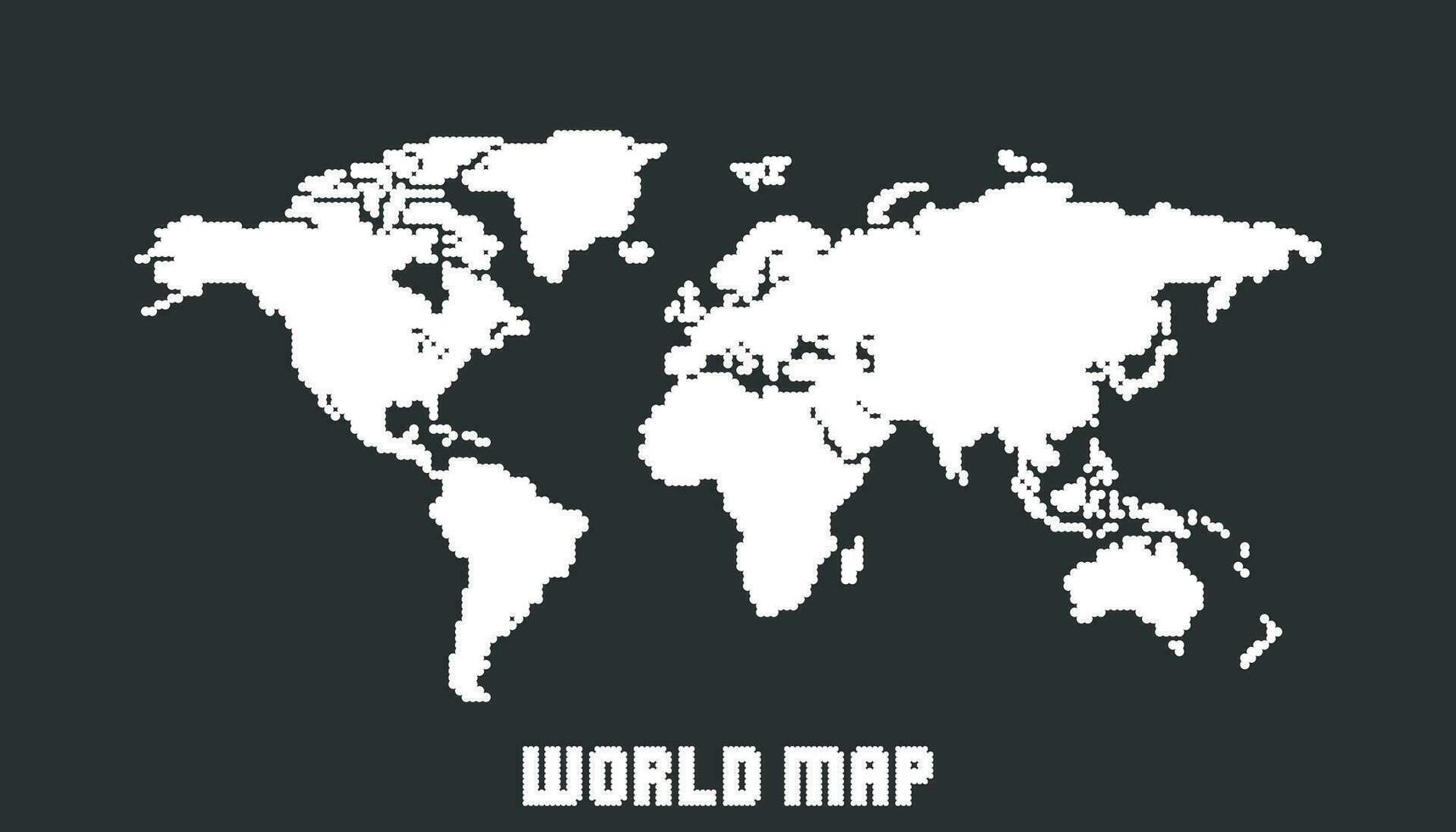 Dotted blank white world map isolated on black background. World map vector template for website, infographics, design. Flat earth world map with round dots illustration.