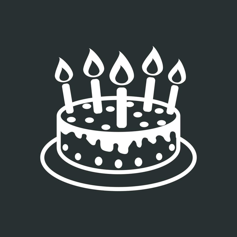 Cake with candle icon. Simple flat pictogram for business, marketing, internet concept on black background. Trendy modern vector symbol for web site design or mobile app