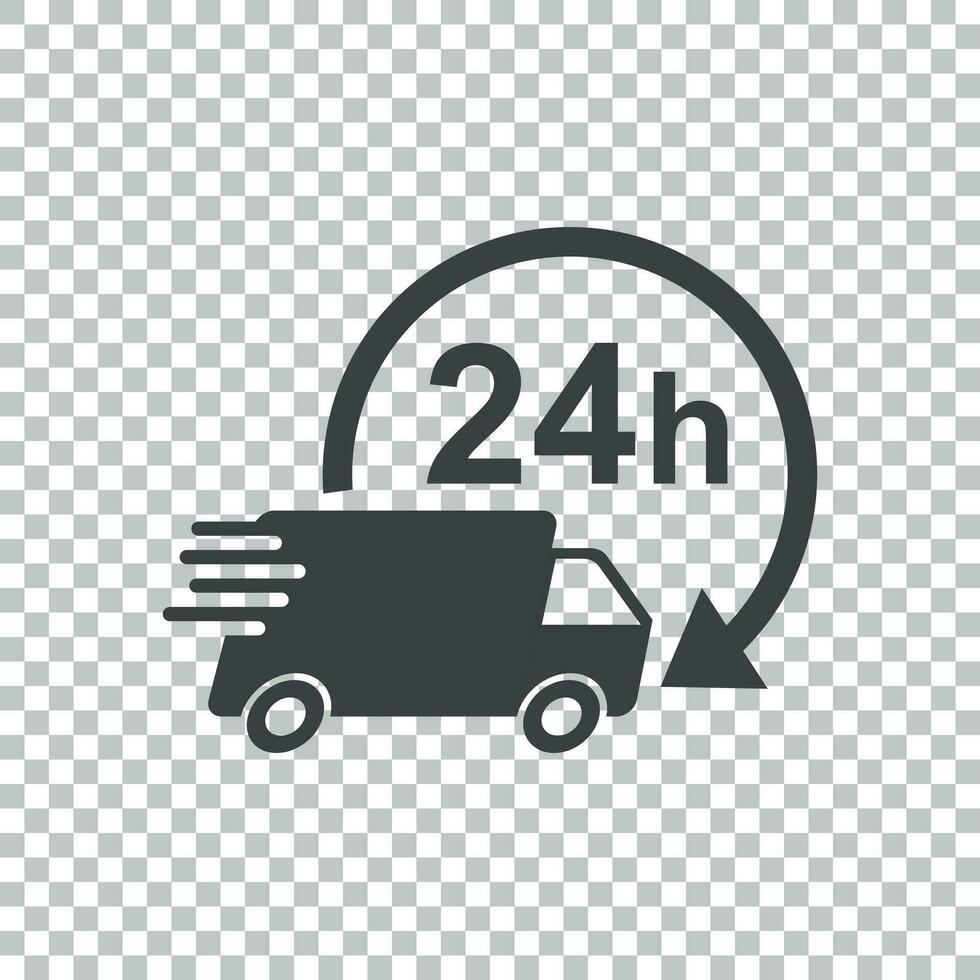 Delivery 24h truck with clock vector illustration. 24 hours fast delivery service shipping icon. Simple flat pictogram for business, marketing or mobile app internet concept