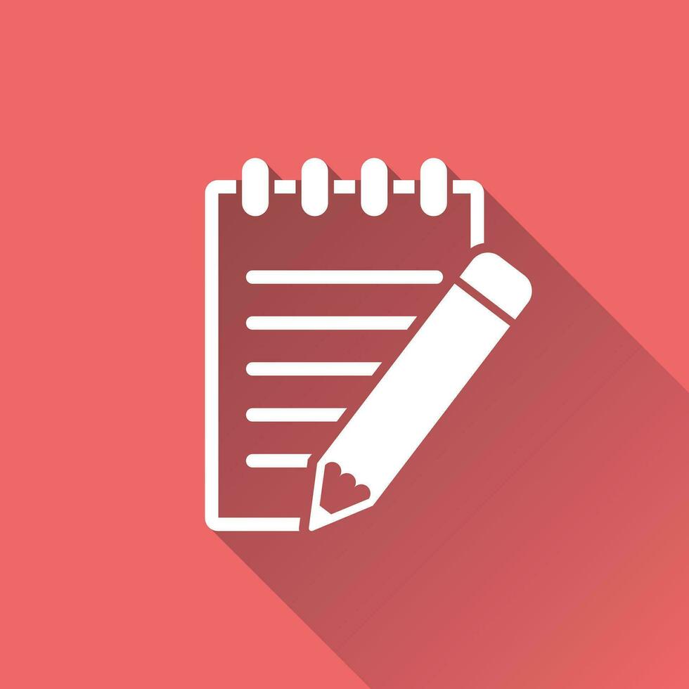 Document with pencil pictogram icon. Simple flat illustration for business, marketing internet concept on red background with long shadow. Trendy modern vector symbol for web site design or mobile app