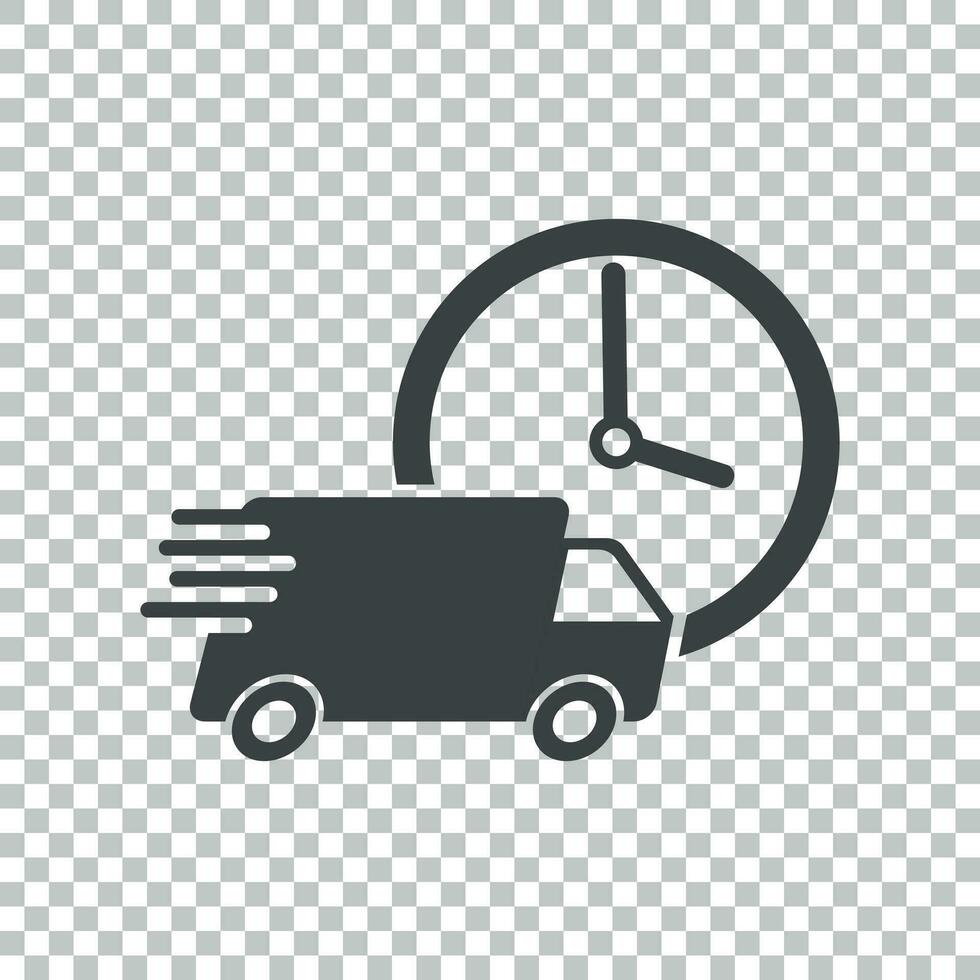 Delivery 24h truck with clock vector illustration. 24 hours fast delivery service shipping icon. Simple flat pictogram for business, marketing or mobile app internet concept