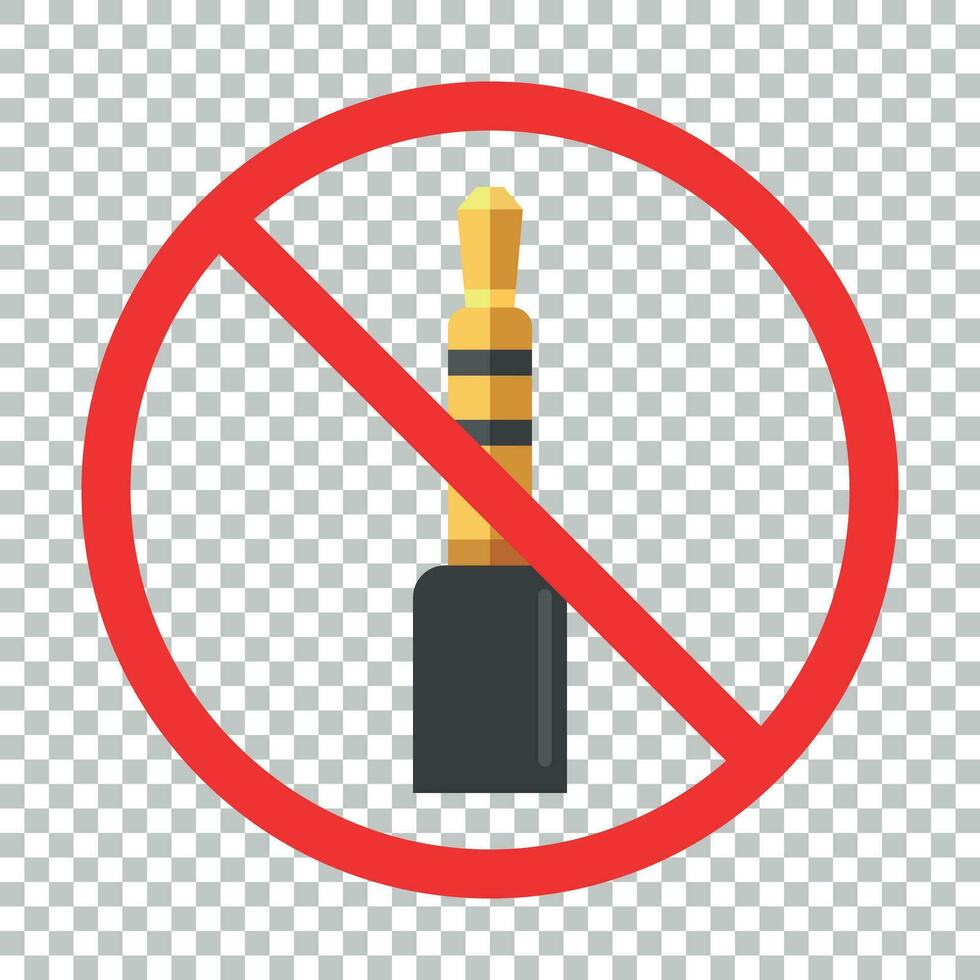 Audio jack 3.5mm in ban sign. Icon vector illustration.