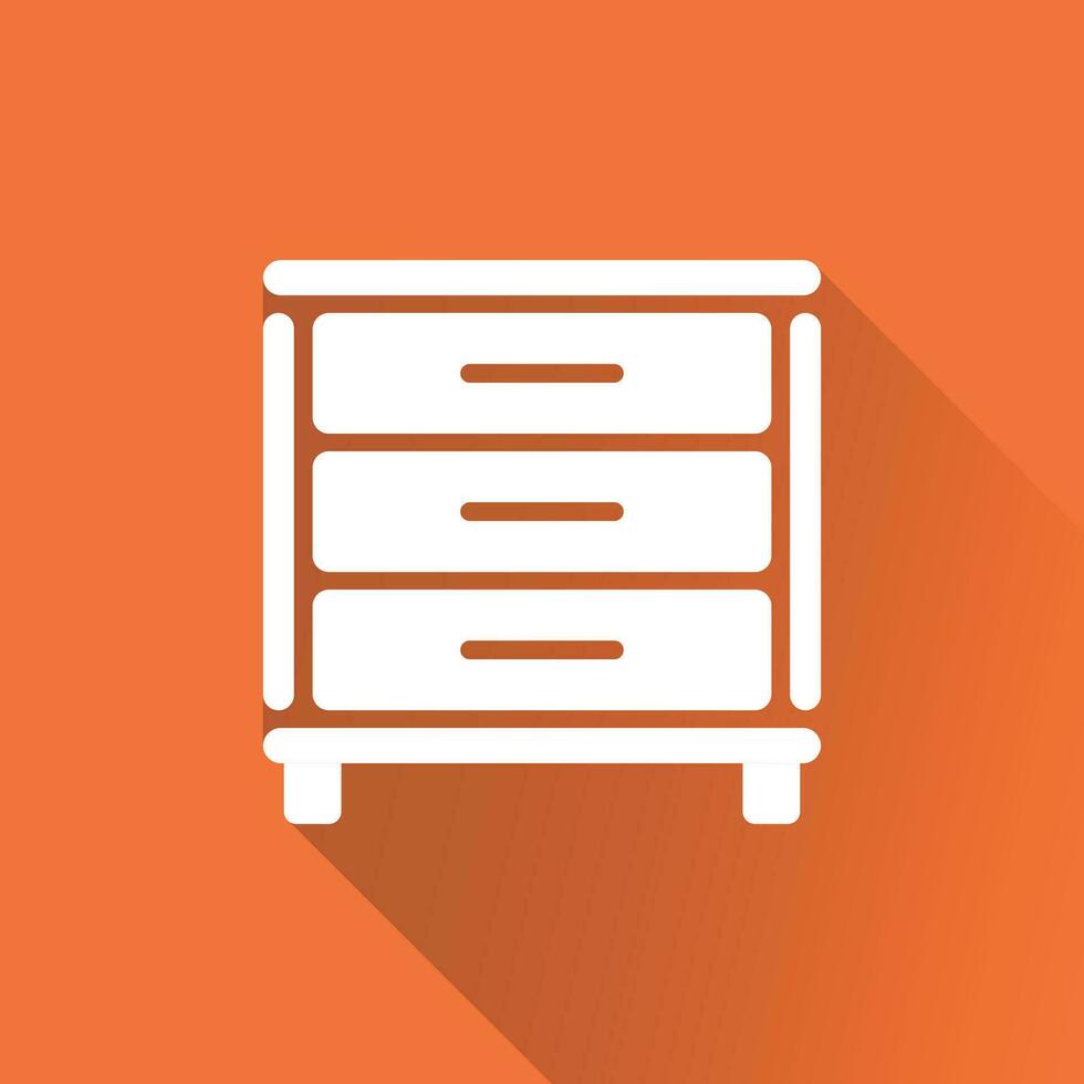 Cupboard icon on orange background with long shadow. Modern flat pictogram for business, marketing, internet. Simple flat vector symbol for web site design.
