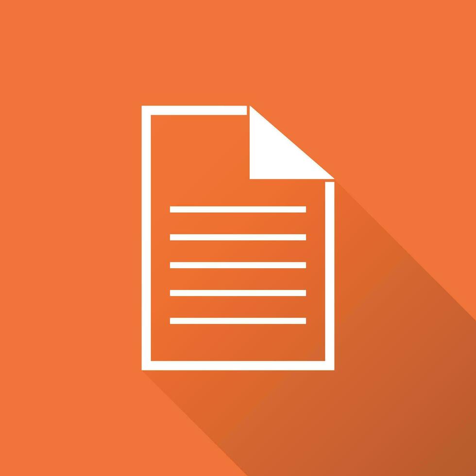 Document icon vector flat illustration. Isolated documents symbol. Paper page graphic design pictogram on orange background with shadow