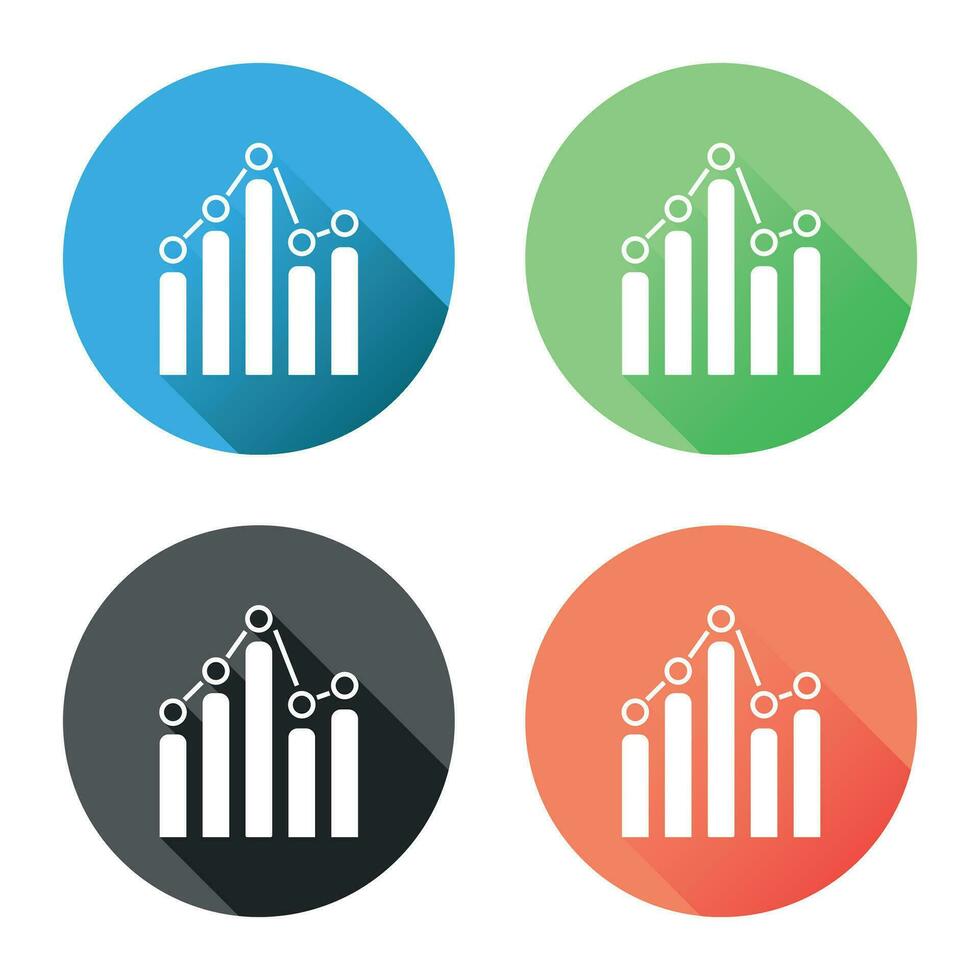 gráfico grafico icono con largo sombra. negocio plano vector ilustración en azul, verde, negro y naranja antecedentes.