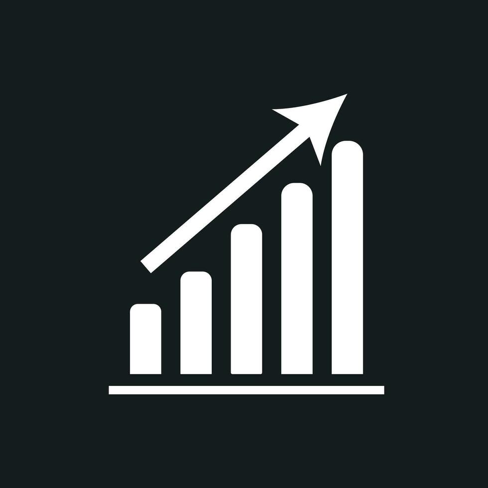 Business graph icon. Chart flat vector illustration on black background.