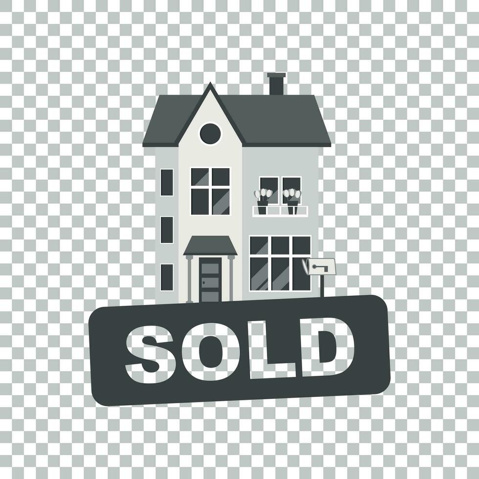 Sold sign with house. Home for rental. Vector illustration in flat style.