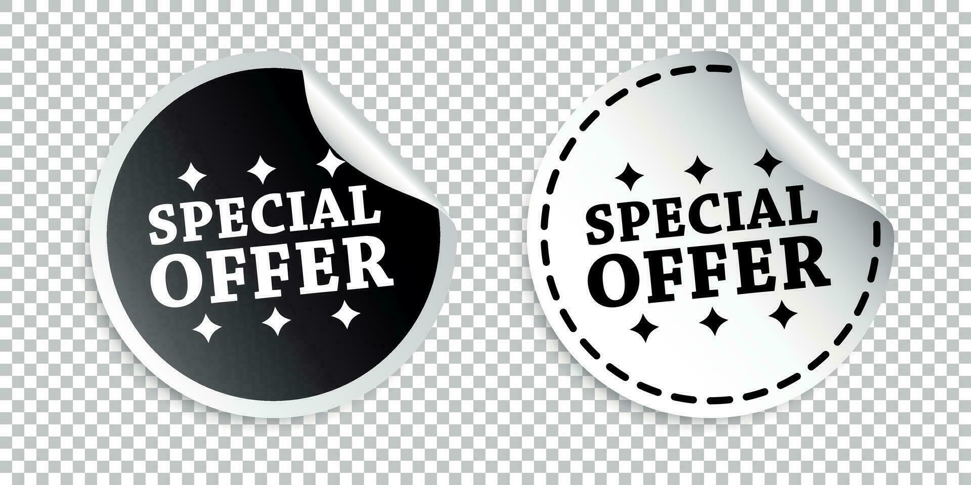 especial oferta pegatina. negro y blanco vector ilustración.