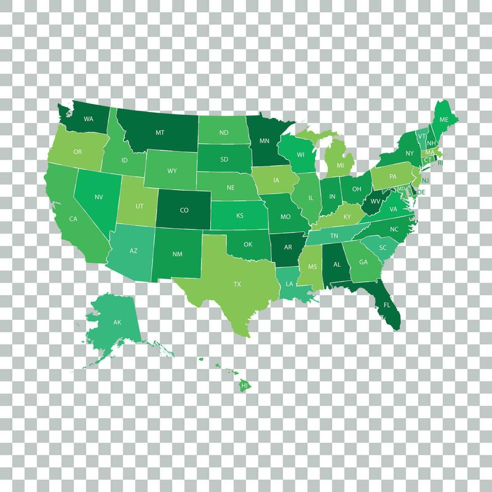 alto detallado Estados Unidos mapa con federal estados vector ilustración unido estados de America en verde color.