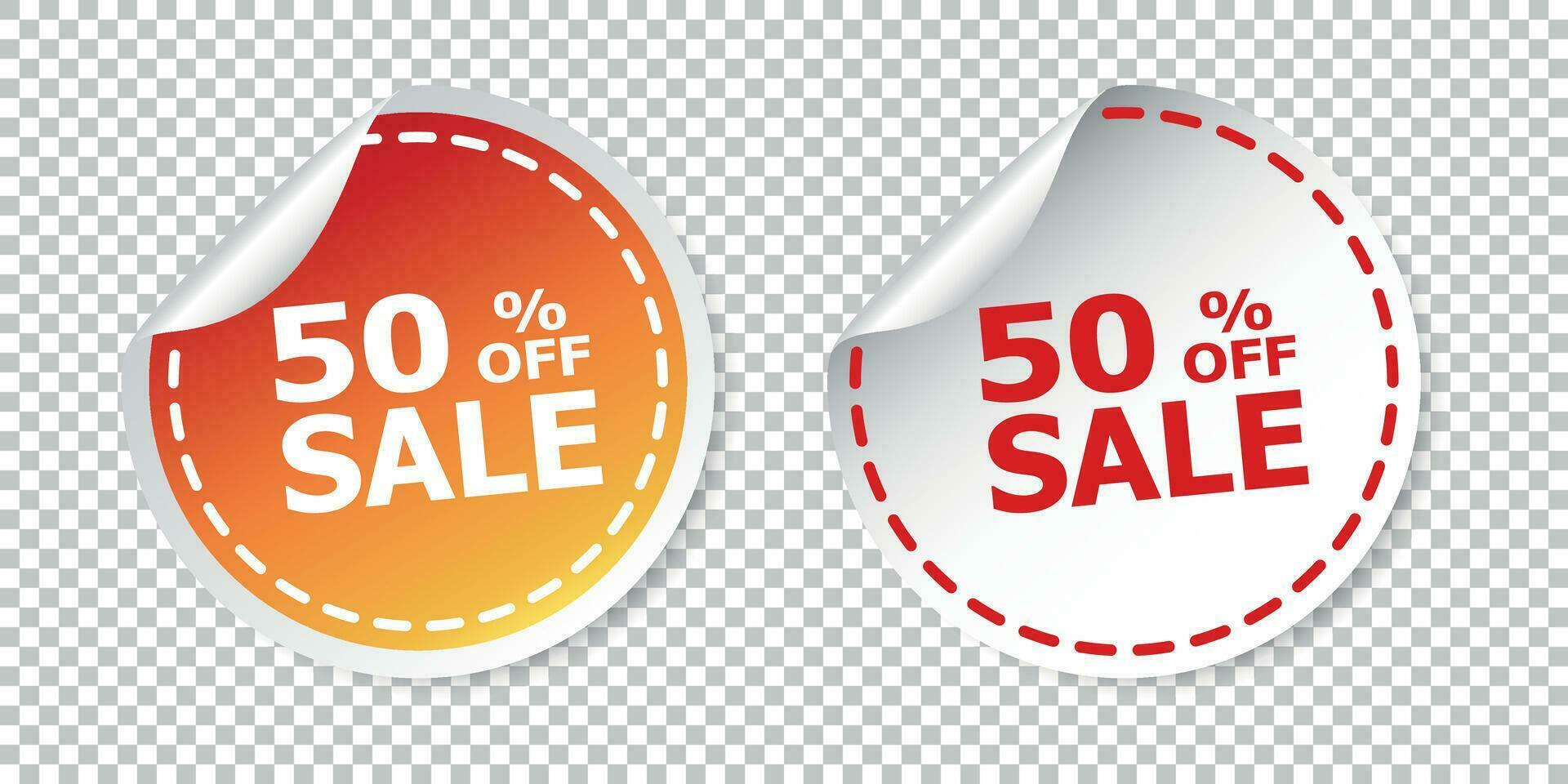 Sale stickers 50 percent off. Vector illustration on isolated background.