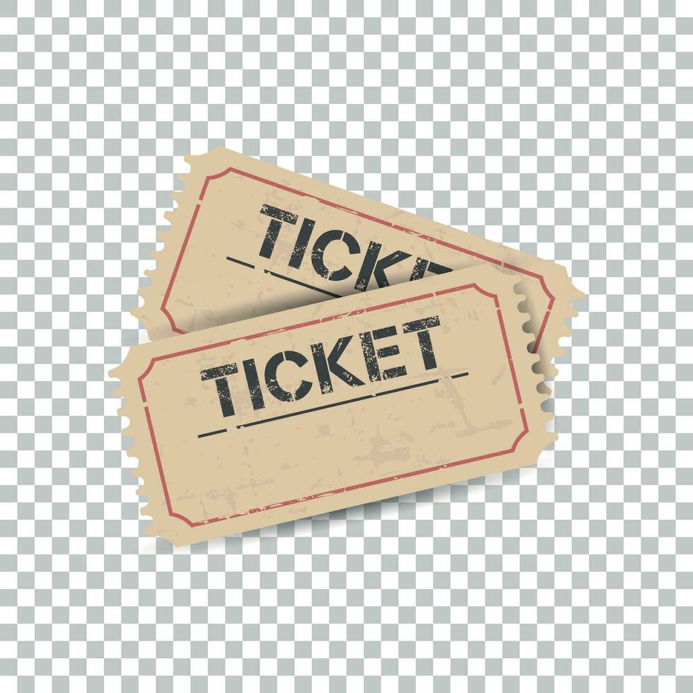 Old ticket with grunge effect. Flat vector illustration on isolated background.