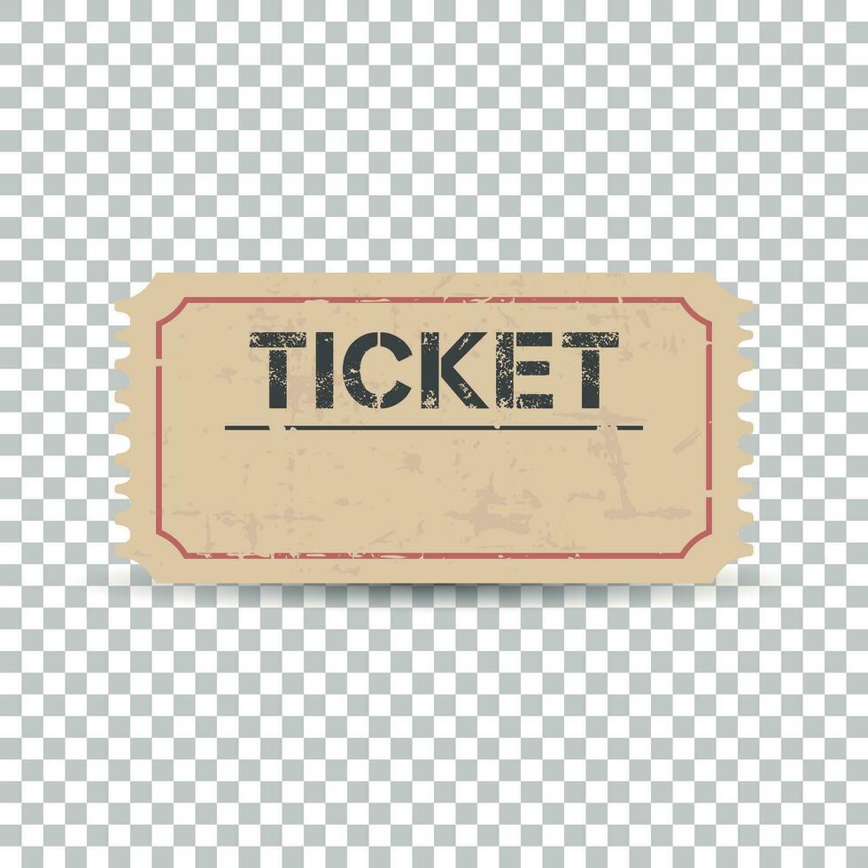 Old ticket with grunge effect. Flat vector illustration on isolated background.