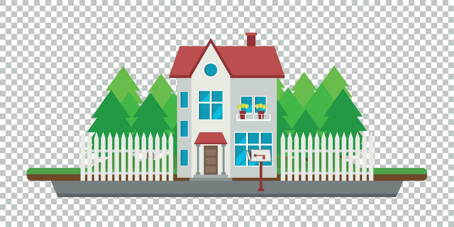 House on the road. Part of the rural and urban landscape. Vector illustration in flat style.