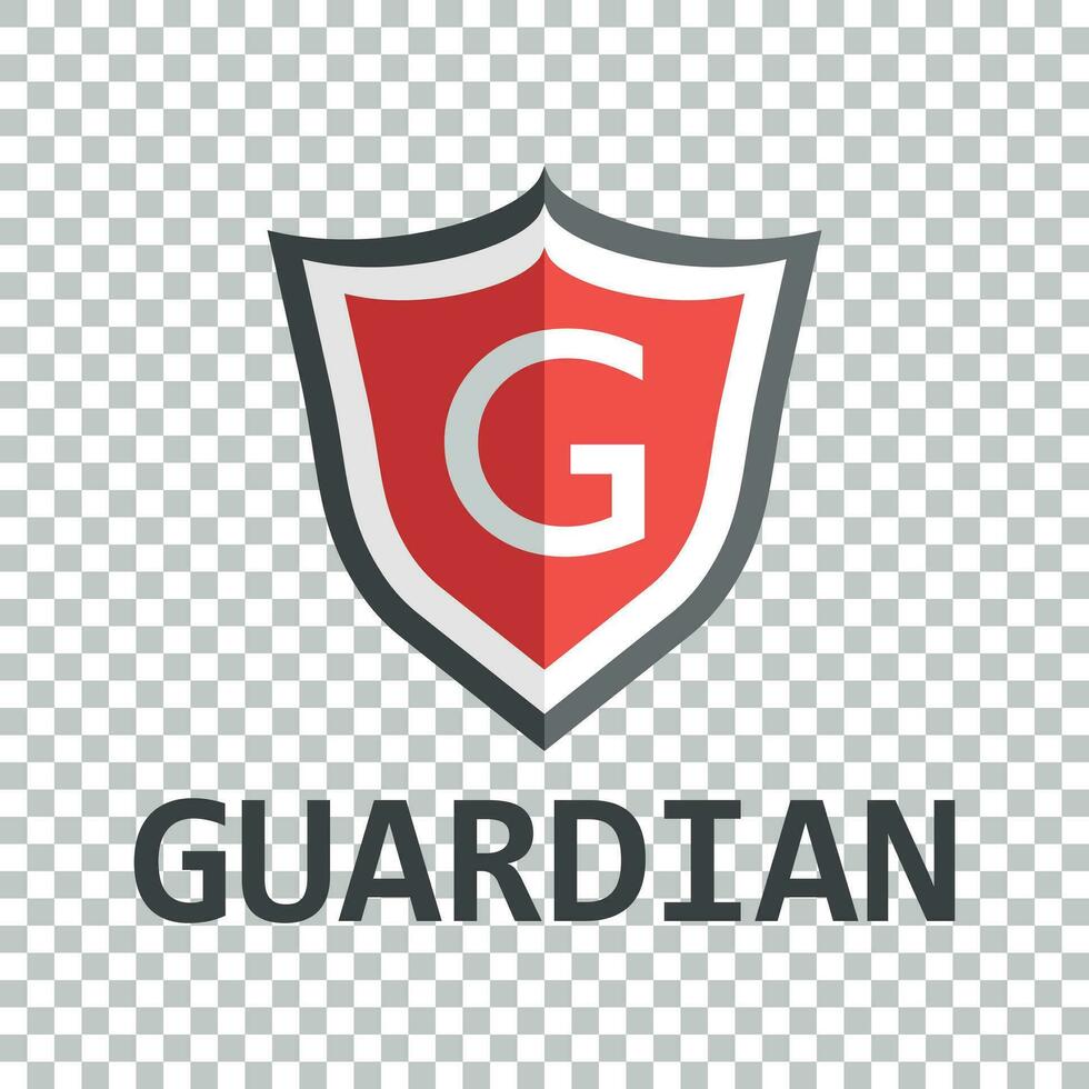 Red shield logo. Vector illustration in flat style with word guardian.