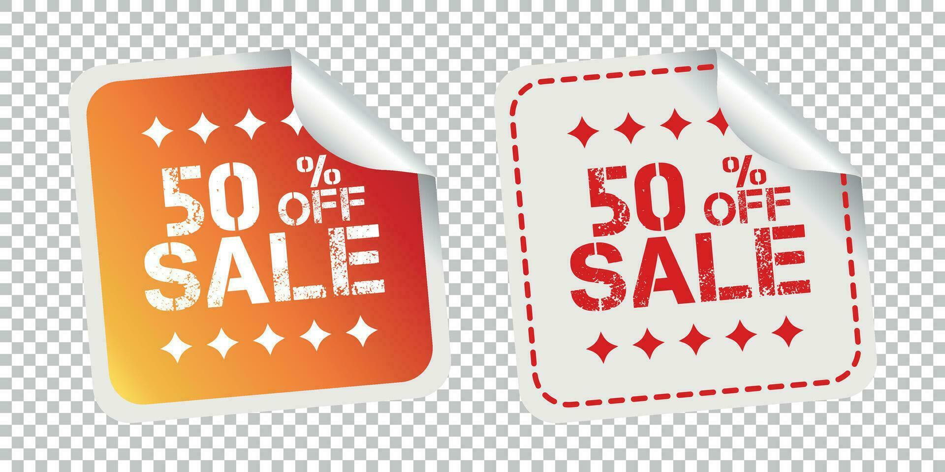 Sale stickers 50 percent off. Vector illustration on isolated background.