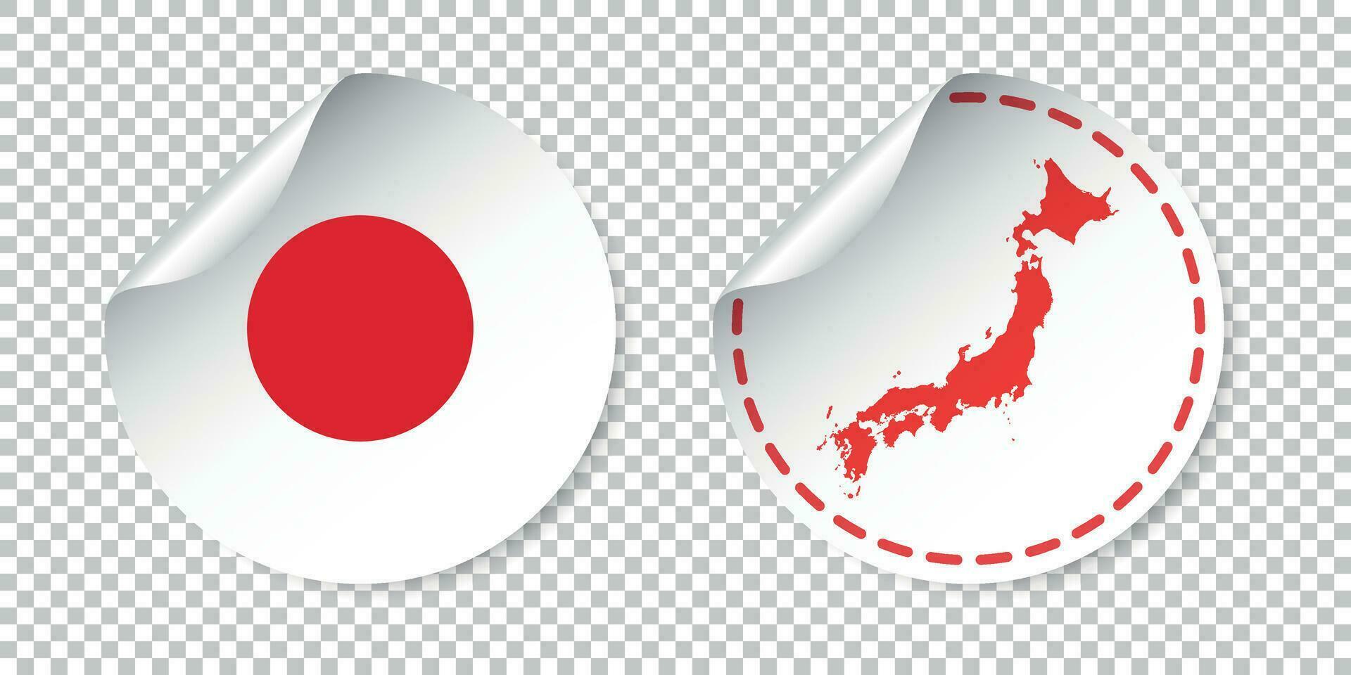 Japón pegatina con bandera y mapa. etiqueta, redondo etiqueta con país. vector ilustración en aislado antecedentes.