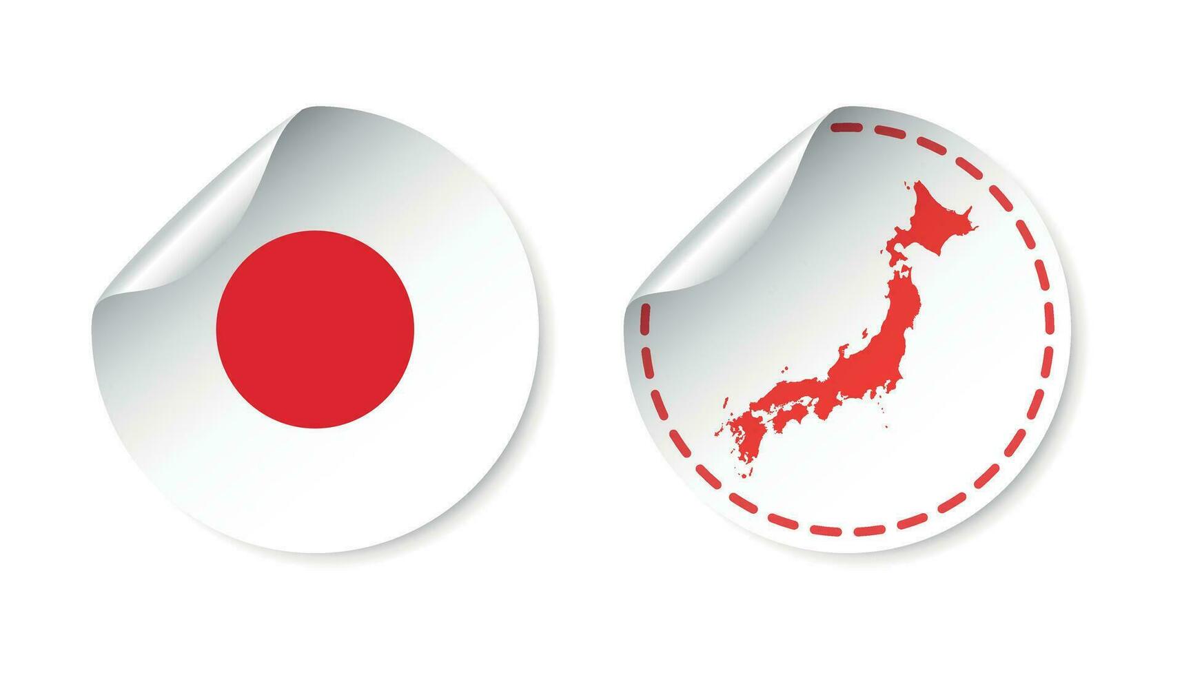 Japan sticker with flag and map. Label, round tag with country. Vector illustration on white background.