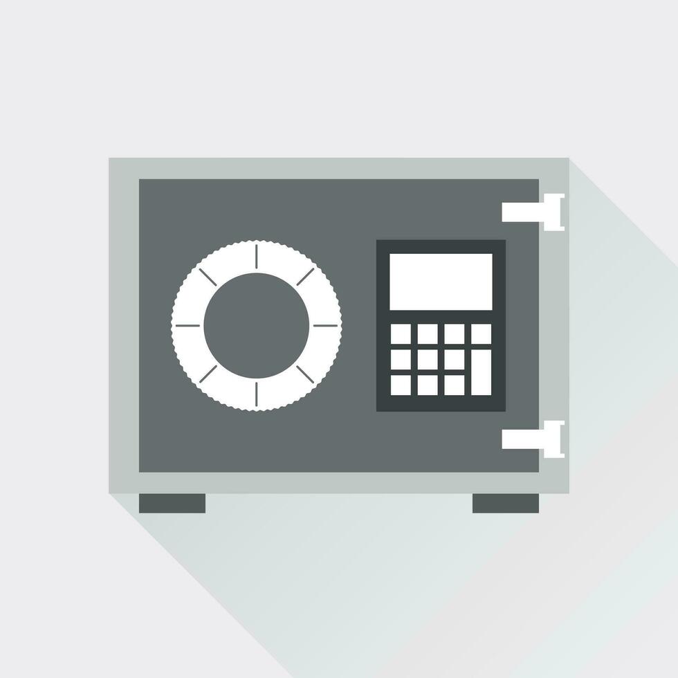 Money safe icon. Vector illustration in flat style on white background with long shadow.