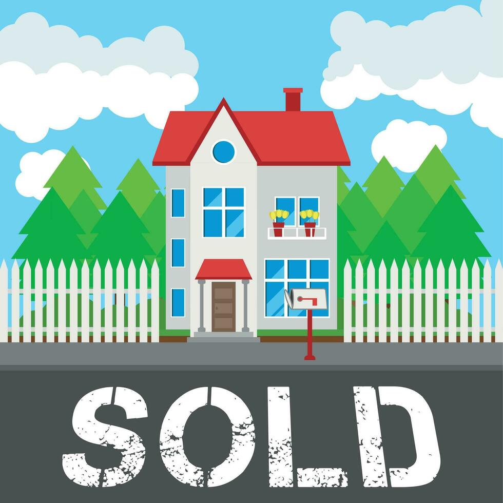 House sold along the road. Part of the rural and urban landscape. Vector illustration in flat style.