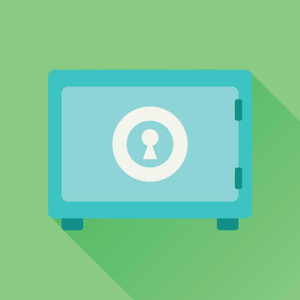 Money safe icon. Vector illustration in flat style on green background with long shadow.