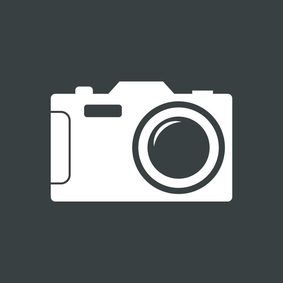 Camera icon on black background. Flat vector illustration.