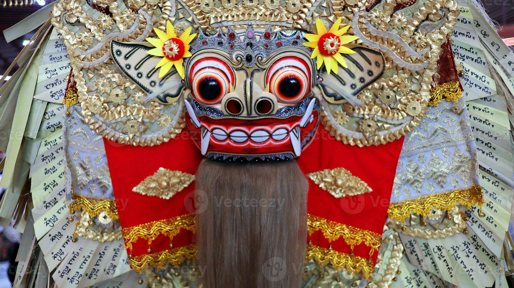 Frontal view of Barong, lion-like creature character in the mythology of Bali photo