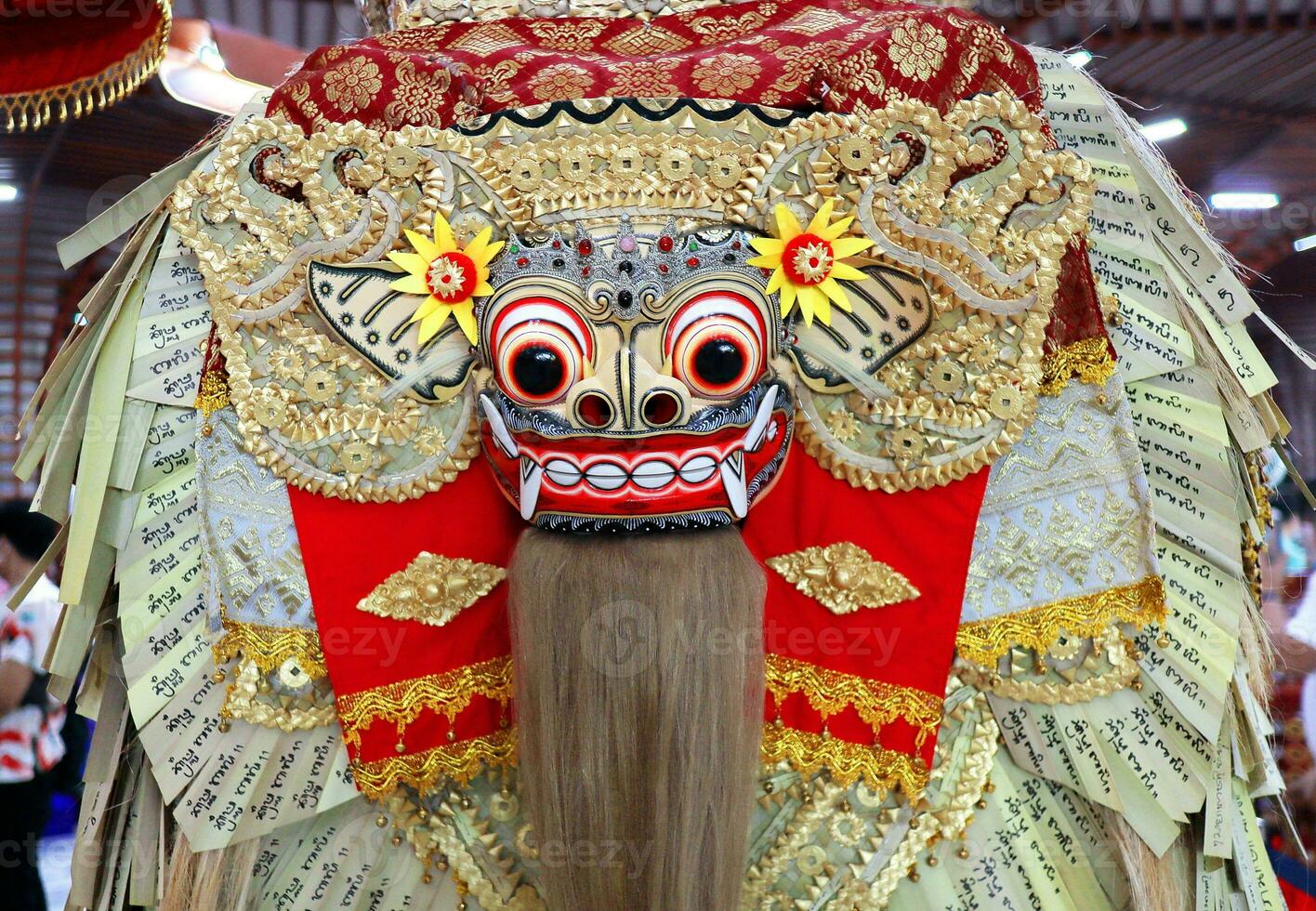 Frontal view of Barong, lion-like creature character in the mythology of Bali photo