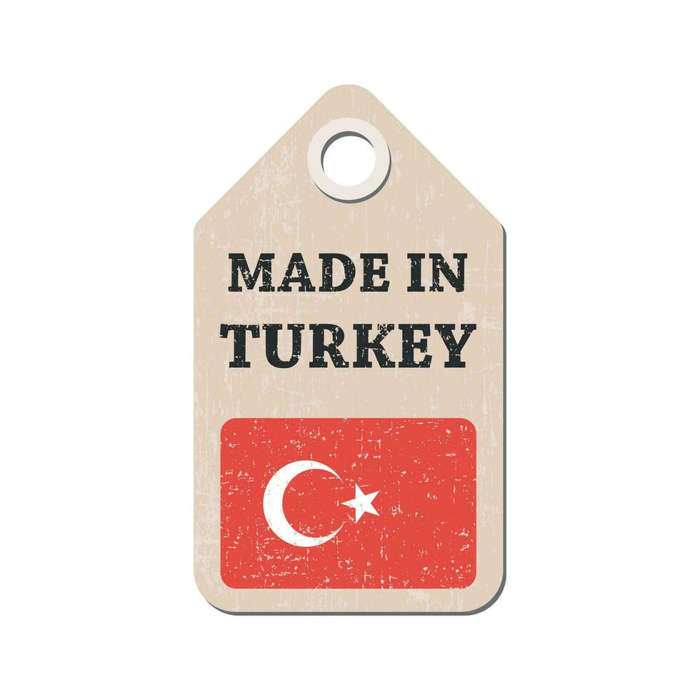 colgar etiqueta hecho en Turquía con bandera. vector ilustración