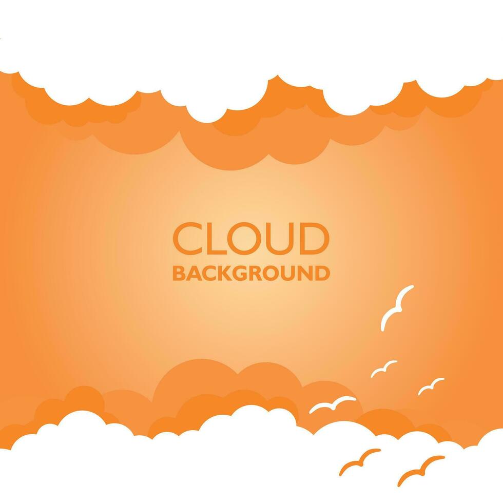 nubes en el cielo con Dom rayos plano vector ilustración en dibujos animados estilo. naranja vistoso antecedentes.