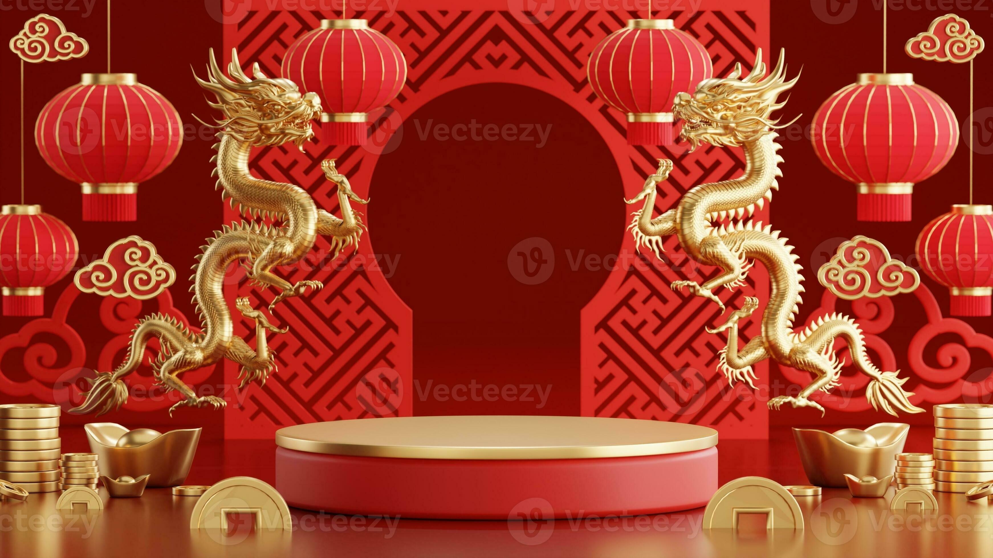 Fundo Do Pódio 3d Para 2022 CNY. Fundo Do Festival Da Mola Da