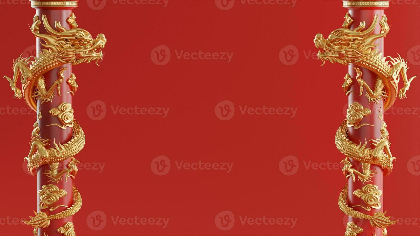 3d rendering illustration background for happy chinese new year 2024 the dragon zodiac sign with red and gold color, flower, lantern, and asian elements. photo
