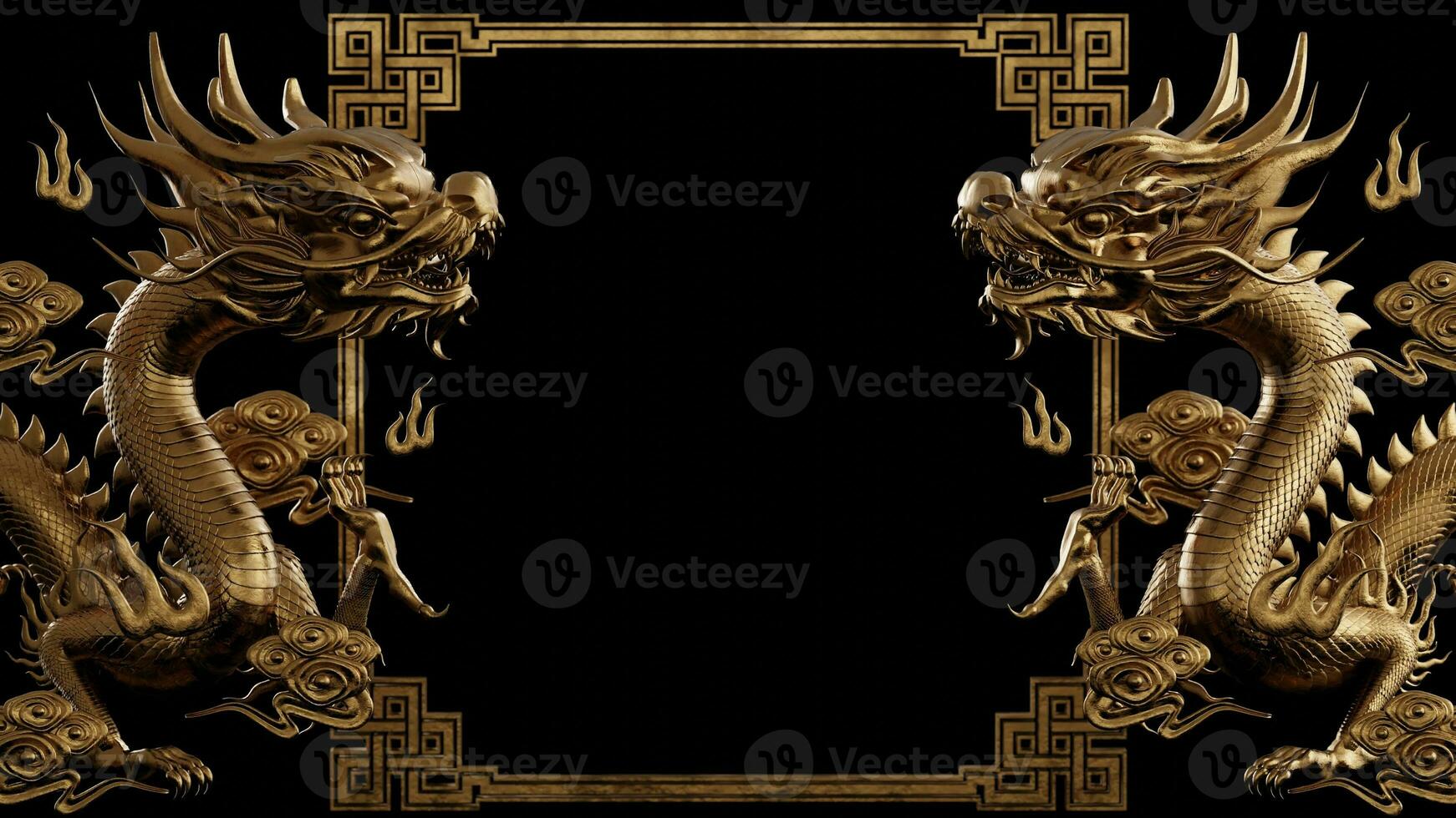 3d rendering illustration background for happy chinese new year 2024 the dragon zodiac sign with red and gold color, flower, lantern, and asian elements. photo