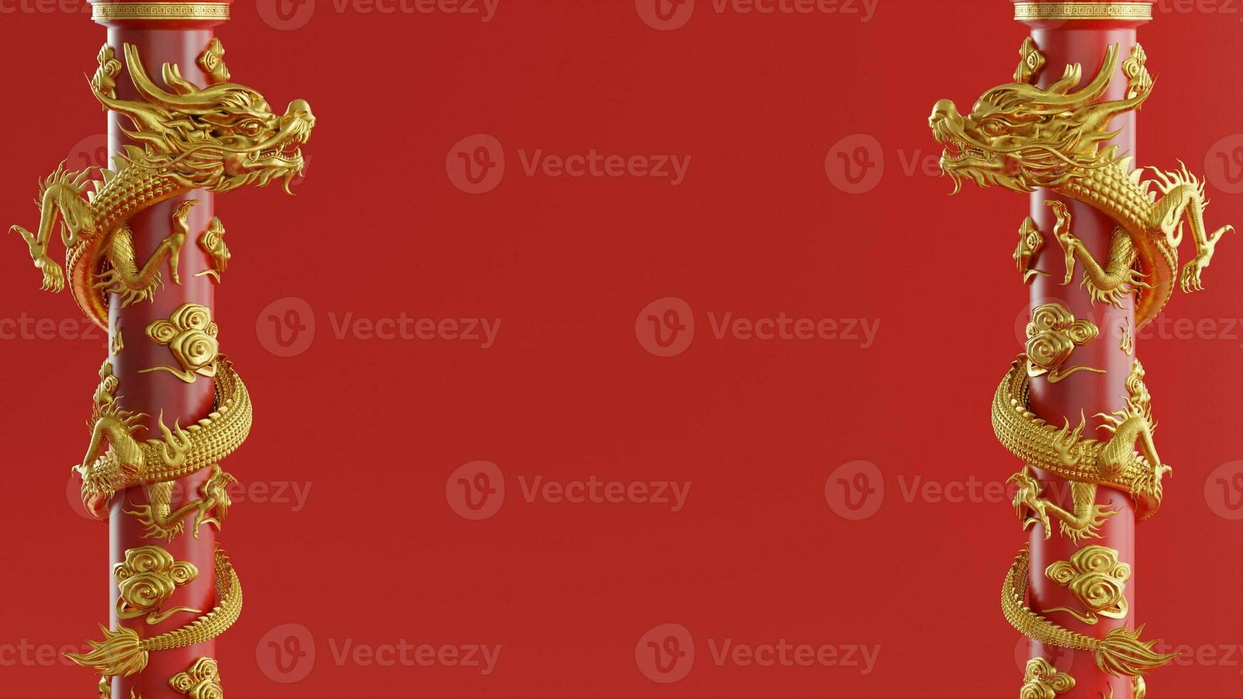 3d rendering illustration background for happy chinese new year 2024 the dragon zodiac sign with red and gold color, flower, lantern, and asian elements. photo