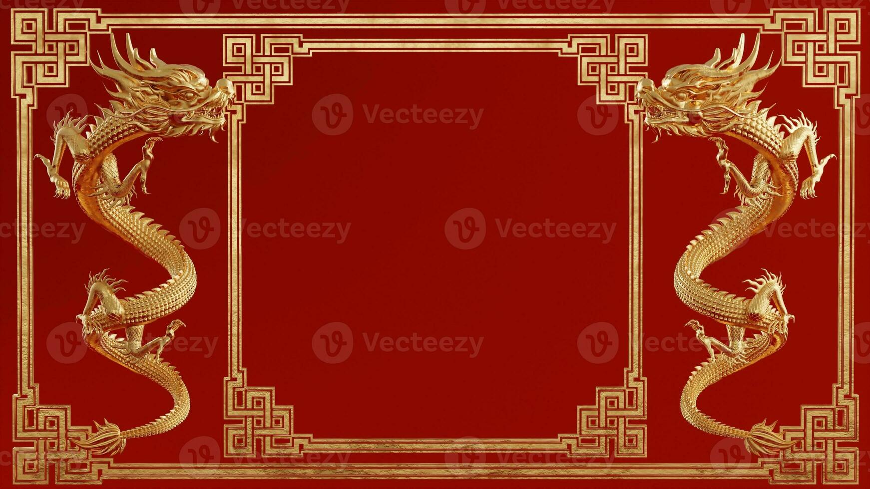 3d rendering illustration background for happy chinese new year 2024 the dragon zodiac sign with red and gold color, flower, lantern, and asian elements. photo