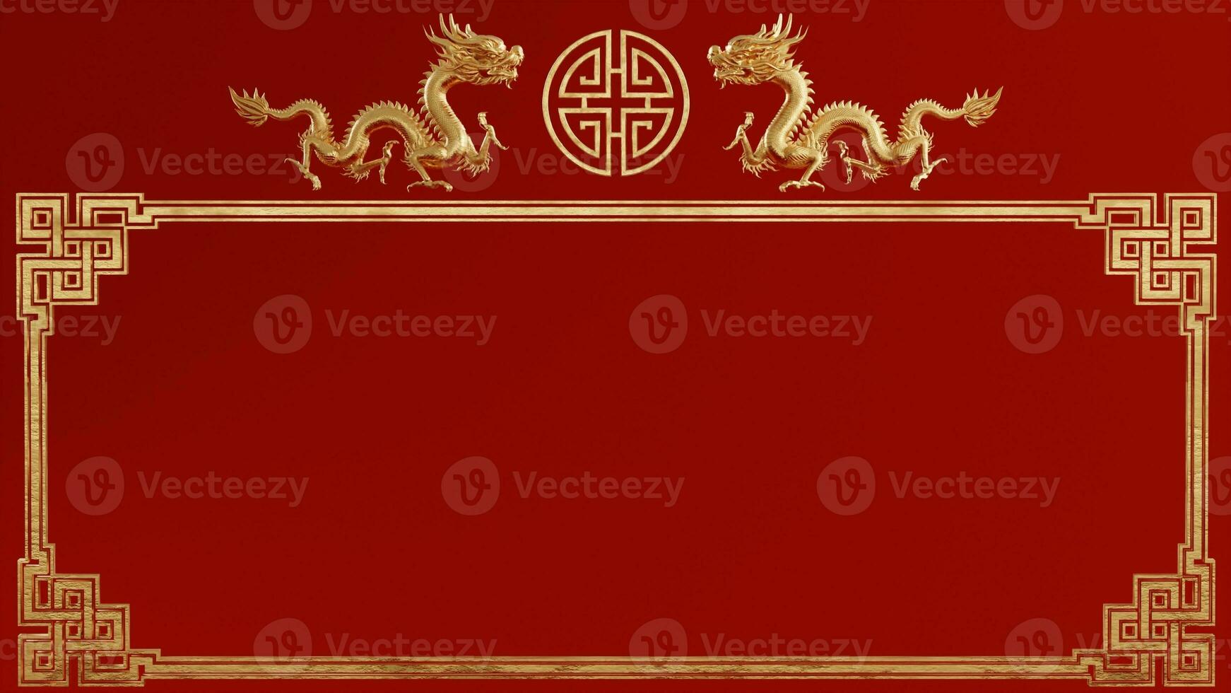 3d rendering illustration background for happy chinese new year 2024 the dragon zodiac sign with red and gold color, flower, lantern, and asian elements. photo