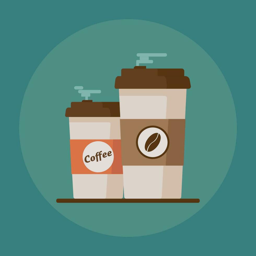 Coffee cup with coffee beans on blue background. Flat vector illustration