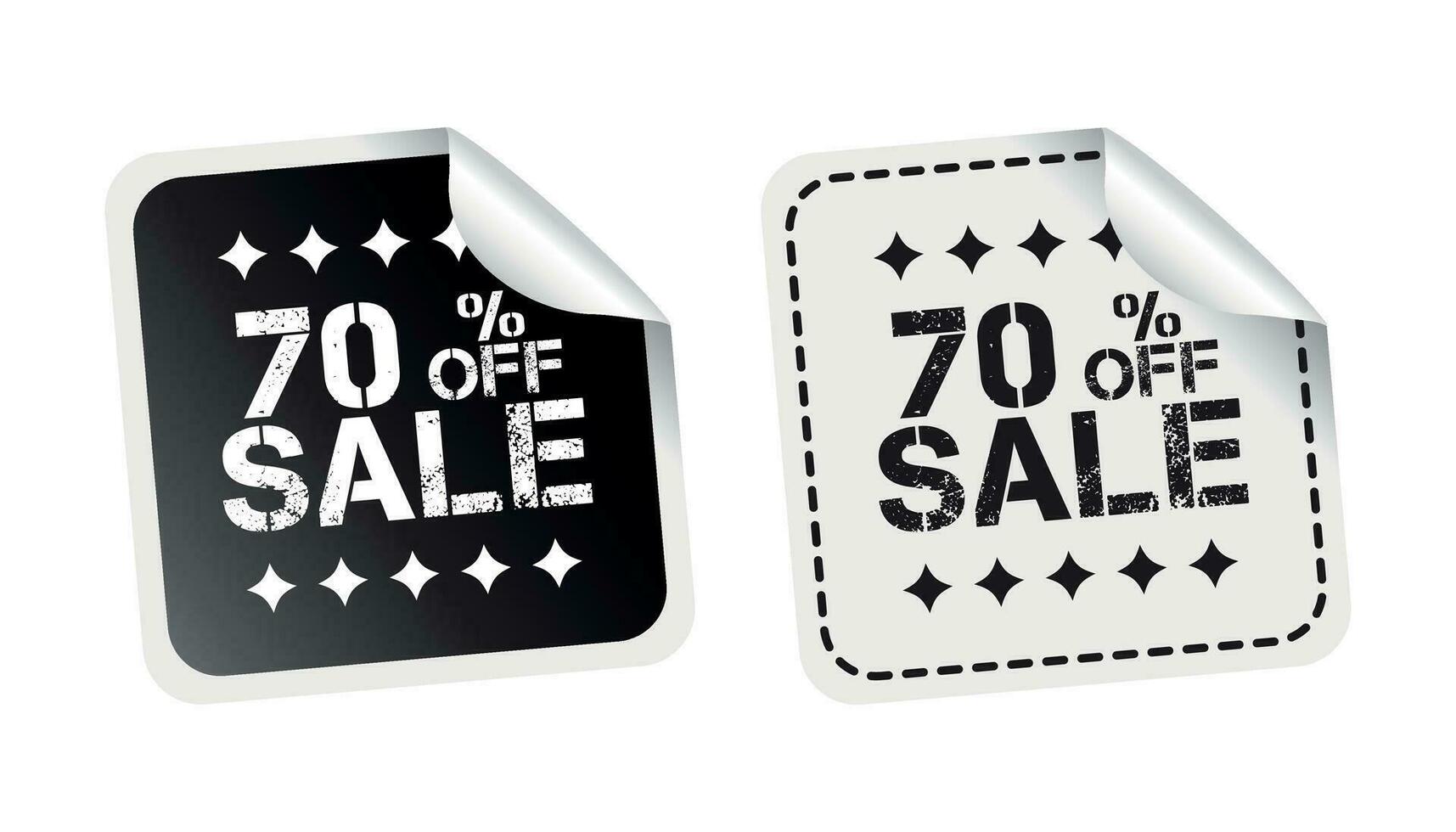 Sale sticker. Sale up to 70 percents. Black and white vector illustration.
