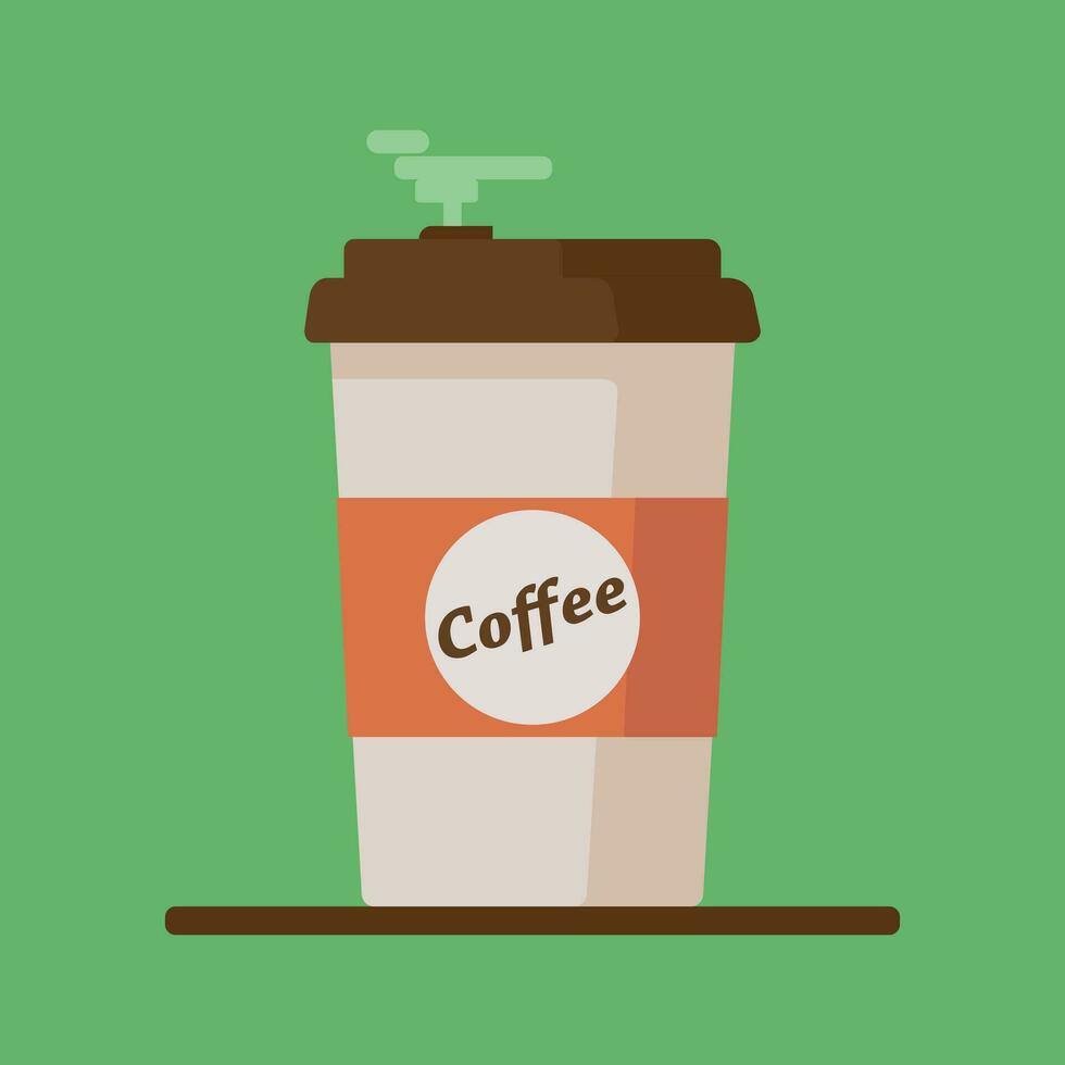 Coffee cup icon with text coffee on green background. Flat vector illustration