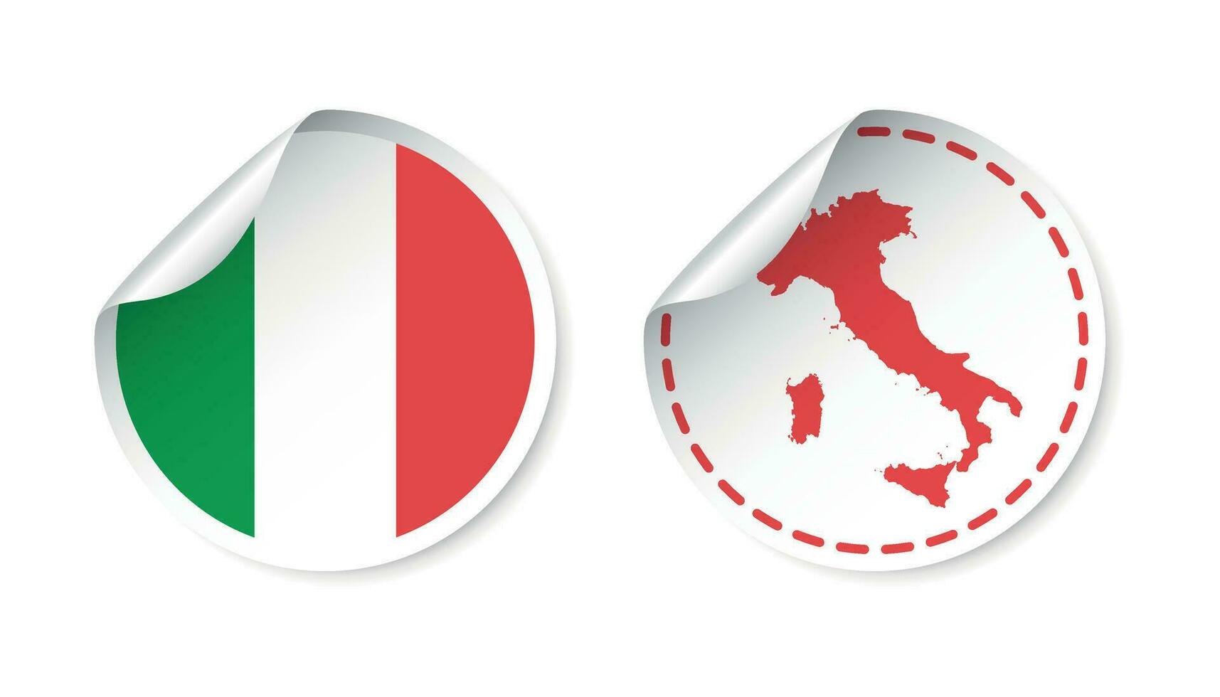 Italy sticker with flag and map. Label, round tag with country. Vector illustration on white background.