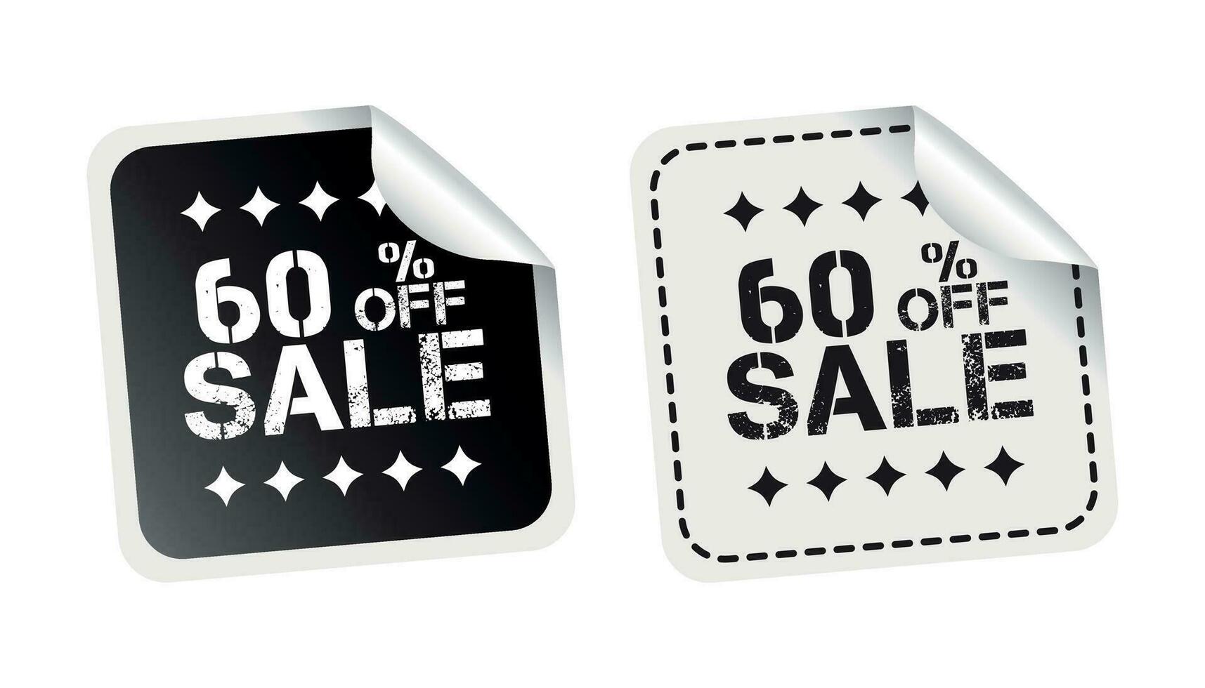 Sale sticker. Sale up to 60 percents. Black and white vector illustration.