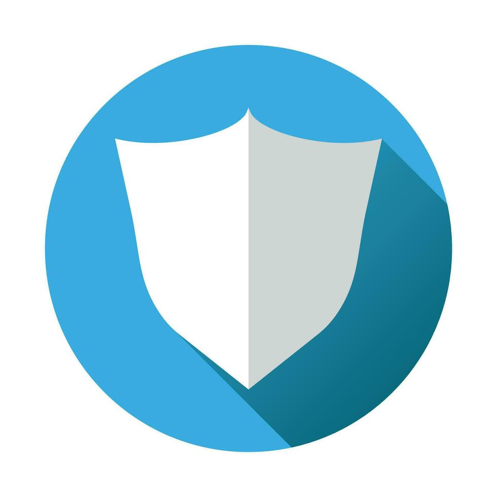 Shield protection icon. Vector illustration in flat style with shadow on round blue background.