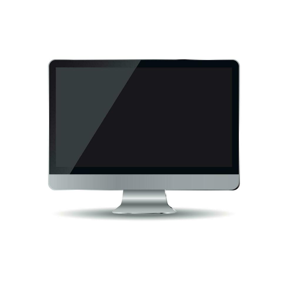 Desktop computer flat icon. Realistic vector illustration